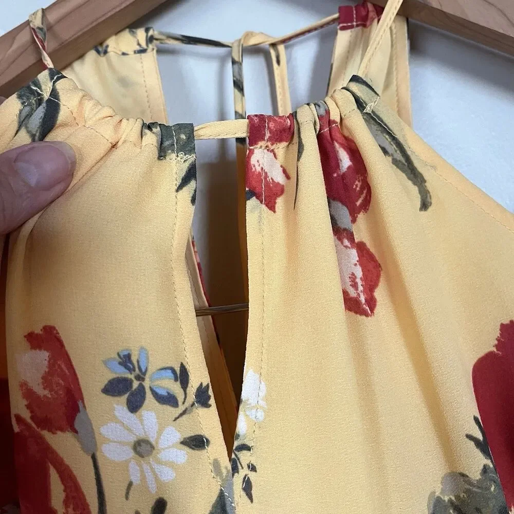 Abercrombie & Fitch Pleated Halter Maxi Dress, Yellow Floral, Empire Waist SZ XS - Picture 14 of 16
